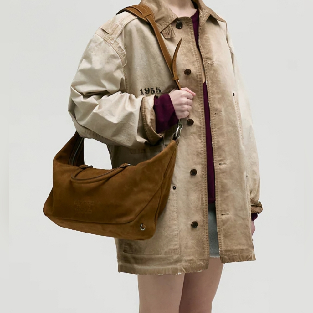 Marge Sherwood Nubuck Dumpling Tote In Chestnut - Picture 10 of 10